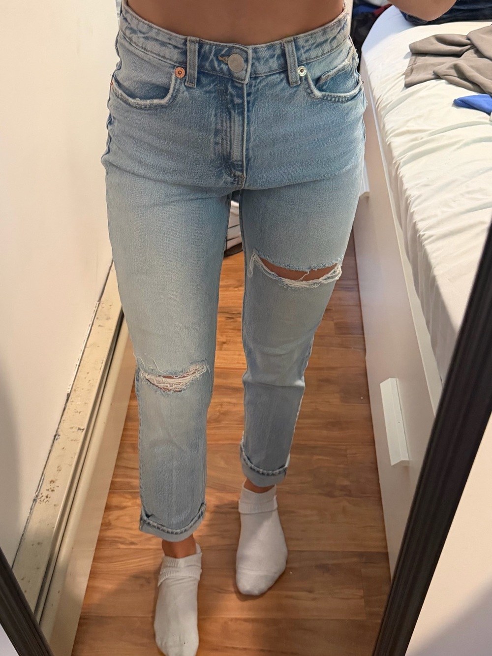 Zara Light Blue High-Rise Distressed Jeans